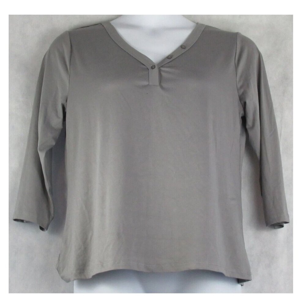 INK+IVY Women's 3/4 Sleeve Henley T-Shirt Pajama Top, Gray, XL